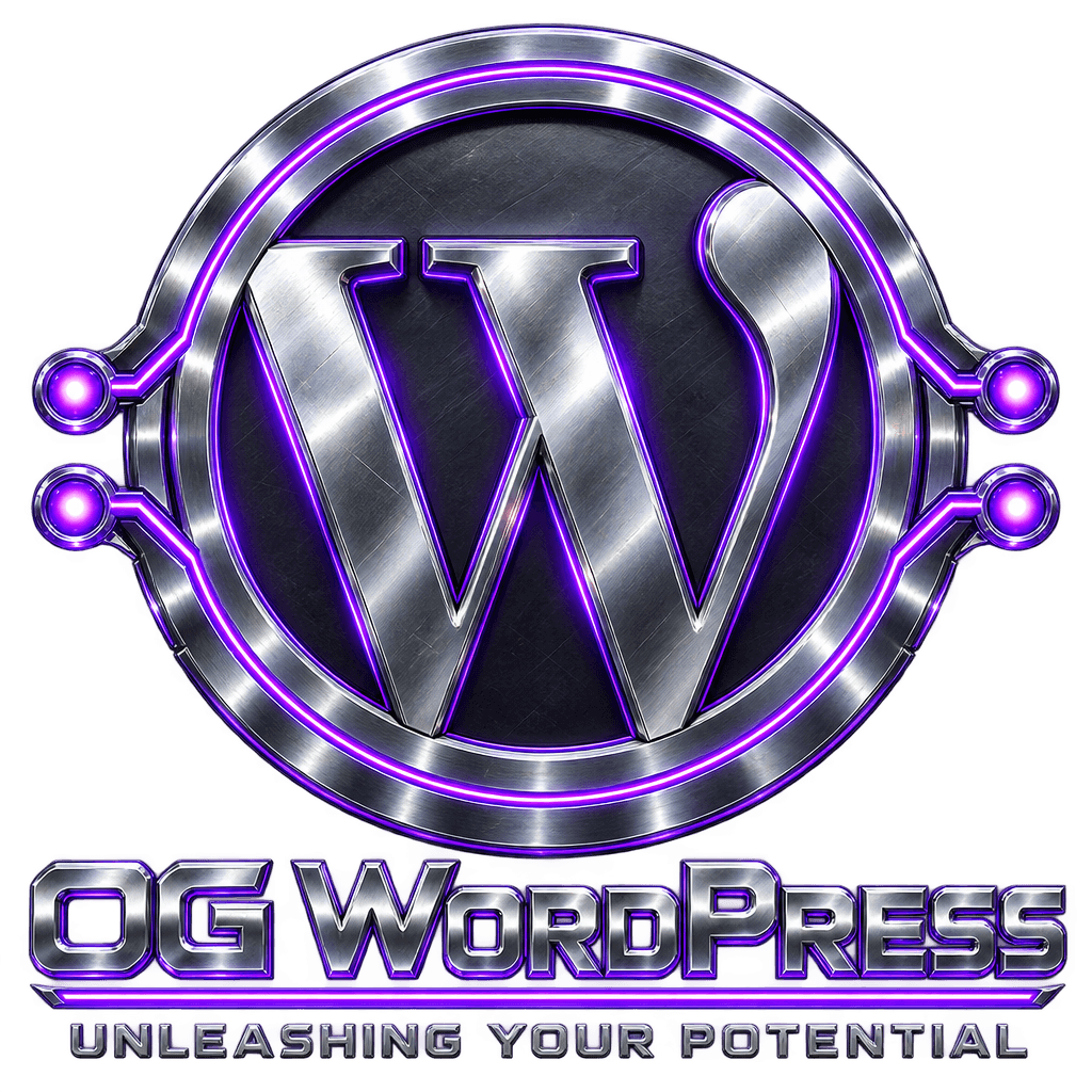 OGWordPress Futuristic Chrome Logo with Purple Accents